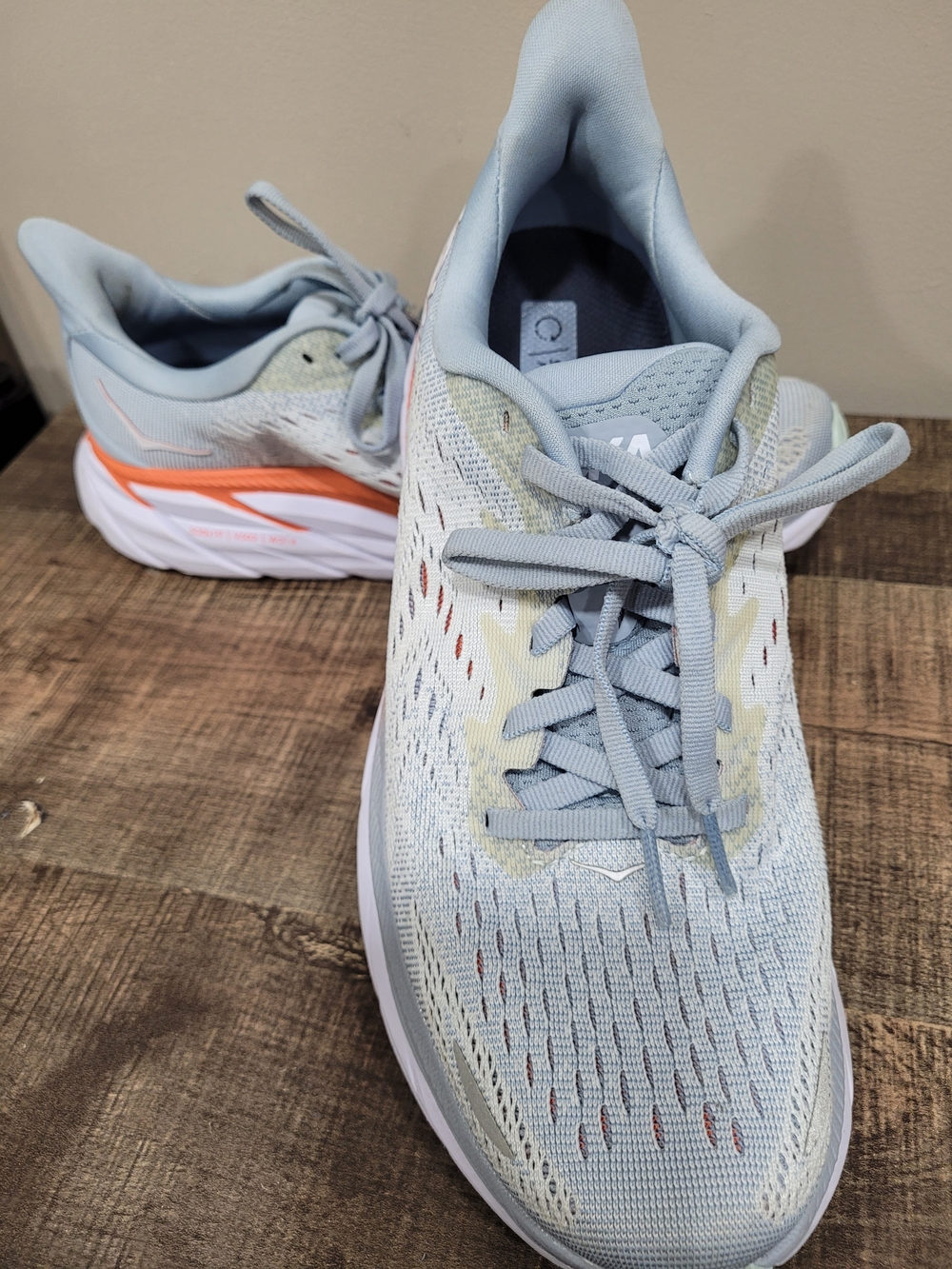 Hoka Women's Light Blue Running Shoes with Coral Accent